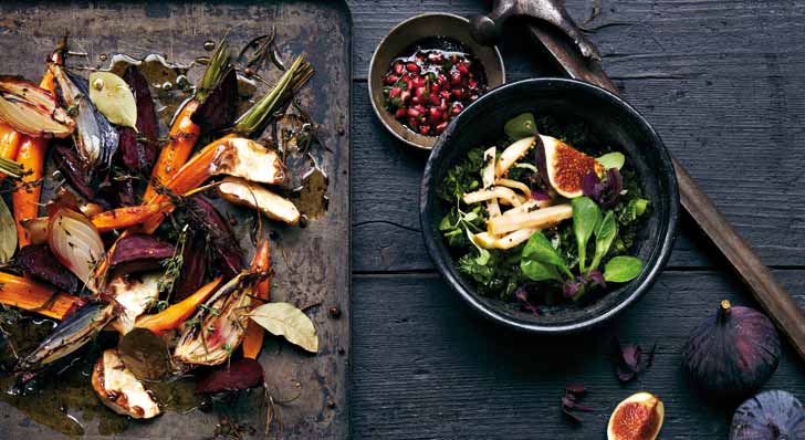 Ofengemüse und Herbstsalat – mit Granatapfelvinaigrette