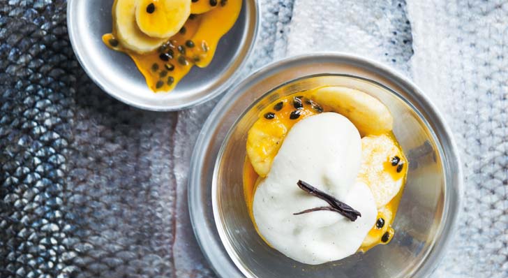 Rezept Passionsfrucht/Bananen-Dessert mit Vanille-Sabayon | marmite