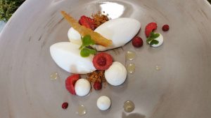 Holunder-Mousse mit Himbeeren, Vanille und Sauerklee